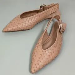 【未使用級】 ZARA 編み込み ポインテッドトゥ フラット ベージュ 23cm