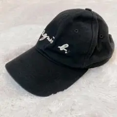 agnes b. アニエスベー ロゴ刺繍 キャップ ブラック コットン 100%