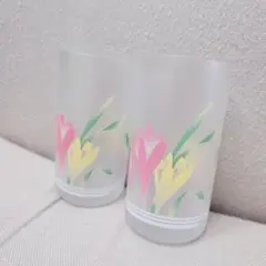a.ligutti 花柄フロストグラス 2個セット アデリア　グラス　レトロ
