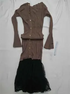 ■ミコアメリ MICOAMERI アシンメトリーリブニット切替ワンピー