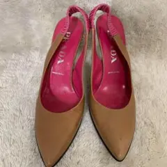 PRADA プラダ　パンプス　ヒール　レザー　ブラウン×ピンク