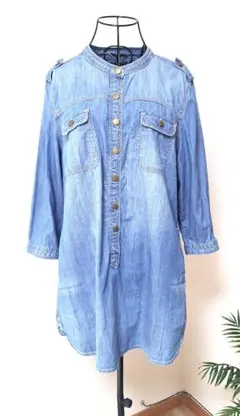 GAP デニムシャツワンピース XL バンドカラー 薄手 チュニック