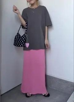 しまむら　SAORIさん　テレコリブナロースカート ピンク　Lのサムネイル