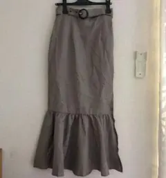 ブラウン チェック柄 マーメイドスカート ウエストベルト付き