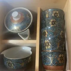 九谷焼　茶器　青粒　粒鉄仙　光山　茶道具