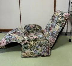 光製作所 折りたたみ座椅子 昭和レトロ 肘掛け付 ベルベット調 花柄