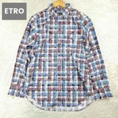 美品✨ETRO　長袖BDシャツ　オリエンタル　ペガサスロゴ刺繍　チェック　XL