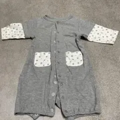 グレー 星柄 袖付きロンパース 50-60cm