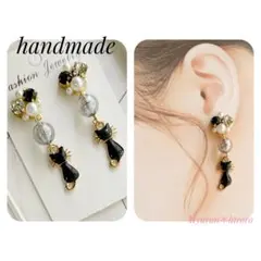 (811)金具変更可能 金属アレルギー対応 猫 ビジュー ピアス イヤリング