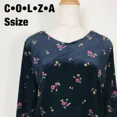 COLZA コルザ 長袖 花柄 ブラウス ベロア生地 ブラック　G7のサムネイル