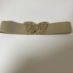 蝶 リボン ゴムベルト ベージュ