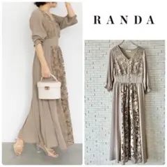 RANDA ランダ　フロントレース切替ワンピース ロング ベージュ 0 フレア