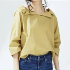 ナノユニバース オフショルダー ブラウス 7分袖 リボン付き マスタードイエロー