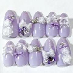 ネイルチップ 緑 推し活 リボン バレエコア フレンチガーリー 現品限り