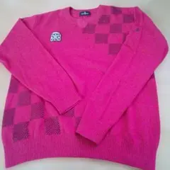 442）Manningwear ピンク チェック柄 セーター