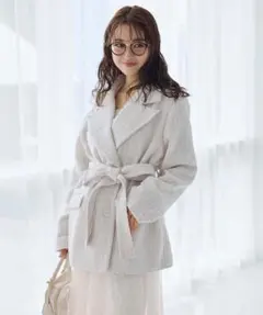 NICE CLAUP ツイードジャケット ベルト付き 上品美シルエット