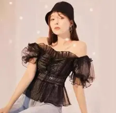 【最終お値下げ！】SNIDEL ブラックチェック フリルトップス Fタグ付き