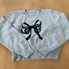 韓国　リボン刺繍 ニット グレー　クルーネック