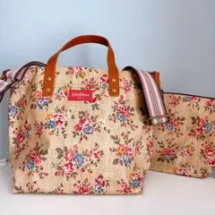 美品　キャスキッドソン　ハンドバッグ　インナーバッグ付　花柄　茶色