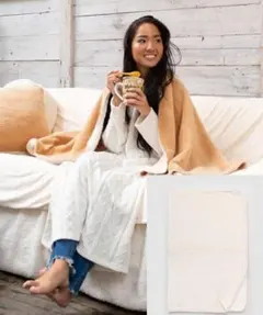 残１ オフホワイト ナニアロハBKTM ハワイアン ブランケット 100x140