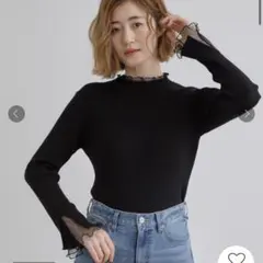 grove チュールプリーツレイヤードプルオーバー ニット Lサイズ ブラック