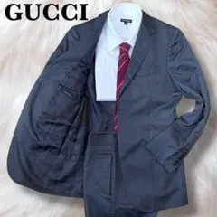 美品 グッチ セットアップスーツ ダークグレー 7-44R シルク混 裏地総柄