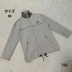 フルジップ ジャケット グレー M 長袖 ポケット付き ロゴ刺繍 薄手 シンプル