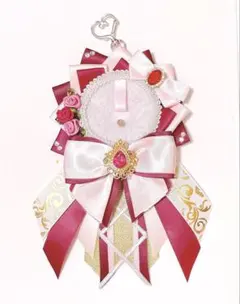 痛ロゼット　ピンク　赤　ワインレッド　ゴールド　柄リボン