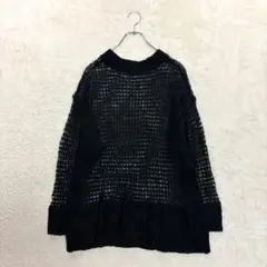 センスオブプレイス【one】黒 長袖ニット 透かし編み シアーニット 秋冬