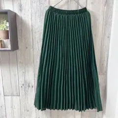 【美品】ダークグリーン プリーツスカート ロング　裏地あり