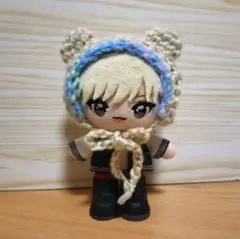 ③アイボリー×ぽんぽん水色 くま耳ボンネット gigo マスコットJO1 INI