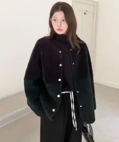 2wayノーカラーボアジャケット ブラック