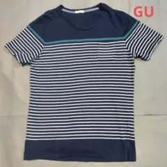 GU 半袖 ボーダーTシャツ ネイビー×ホワイト M 胸ポケット