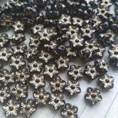 No.908 ゴールドライン入　アクリルビーズ　花　黒【100g】