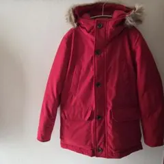 【美品】ユニクロファー付きフード 赤 ダウンジャケットメンズ