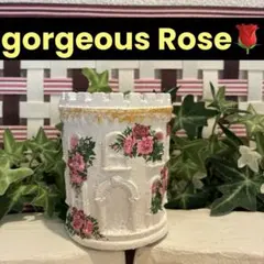 485★ヴィンテージ城gorgeous Roseモルタル雑貨　（お任せ植物付き） 485☆ヴィンテージ城gorgeous Roseモルタル雑貨 （お任せ植物付き