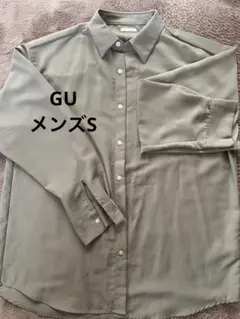 GUオリーブグリーン ボタンアップシャツ 長袖