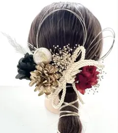 no.4932 成人式　髪飾り　成人式髪飾り　ヘアアクセ　ボルドー　金箔　水引