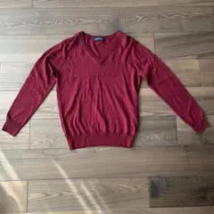 バーガンディ Vネック ニットセーター　メンズ　Mサイズ