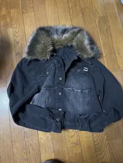 ［短丈］ファーブラックデニムジャケット　y2k