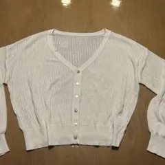 ベージュ Vネック リブ編み シアーカーディガン　 GRL