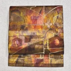 【A20】ワインレッド 暈し 幾何学模様 名古屋帯