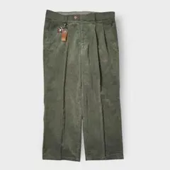 90s コーデュロイパンツ 細畝 ワイド ストレート W36 カーキ 古着