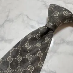 GUCCI ネクタイ GG柄 シルク　イタリア製　ジャガード　グレー