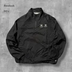 2541 古着90年代Reebokハーフジッププルオーバー企業系刺繍ロゴ墨黒L