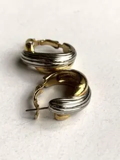 ゴールド×シルバー チューブ ツイスト フープピアス