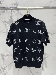 CHANEL ロゴプリント 半袖ニットセーター
