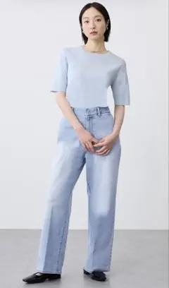 【新品タグ付き】PLST ワイドストレートジーンズ　ブルー　XXS 股下64cm