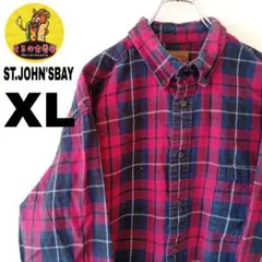USA古着 ST.JOHN'SBAY　ネルシャツXL　レッドネイビー　チェック