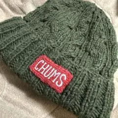 CHUMS ケーブル編みビーニー オリーブグリーン